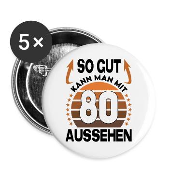 Geburtstag 80 Jahre So gut aussehen Retro Vintage - Buttons groß 56 mm (5er Pack) - Weiß - Vorne