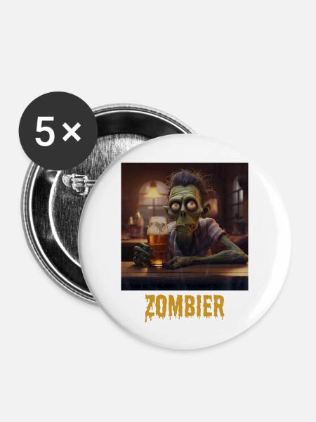 Zombier - Buttons groß 56 mm (5er Pack) - Weiß