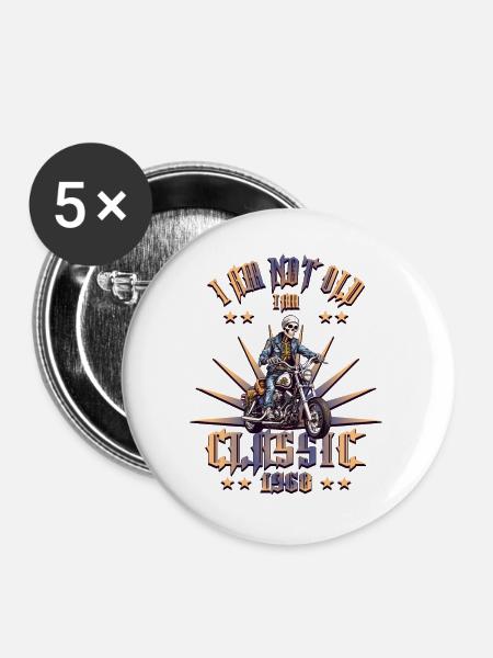 Motorrad Fahrer - Buttons groß 56 mm (5er Pack) - Weiß