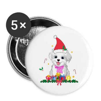 Hund Weihnachten. Weihnachtsgeschenk - Buttons groß 56 mm (5er Pack) - Weiß - Vorne