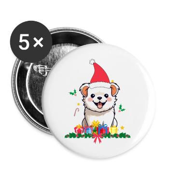 Hunde-Weihnachten - Buttons groß 56 mm (5er Pack) - Weiß - Vorne