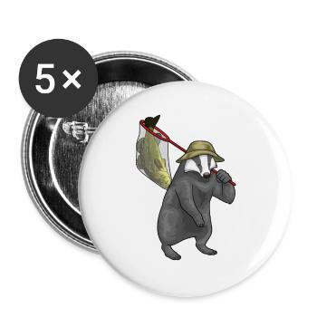 Dachs Angler Fisch Angeln - Buttons groß 56 mm (5er Pack) - Weiß - Vorne