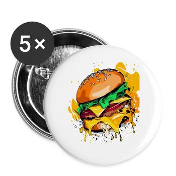 Extra Käse Burger Cheeseburge - Buttons groß 56 mm (5er Pack) - Weiß - Vorne
