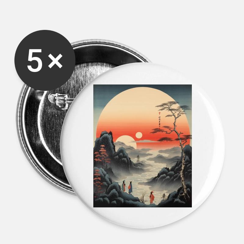 Ukiyo-e Sunset - Buttons large 2.2''/56 mm (5-pack) - white