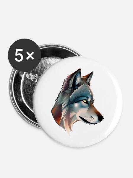 Wolf - Buttons groß 56 mm (5er Pack) - Weiß