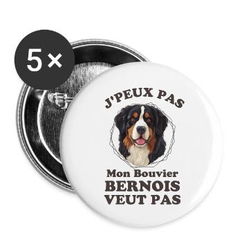 Chien mignon bouvier bernois - Lot de 5 grands badges (56 mm) - blanc - Devant