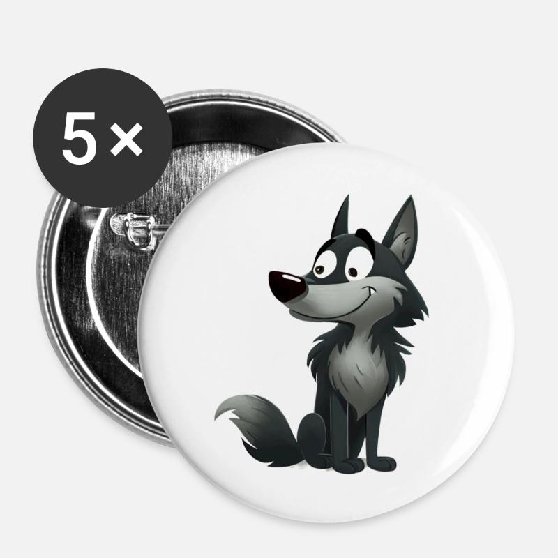 Wolf - Buttons groß 56 mm (5er Pack) - Weiß