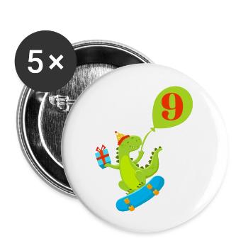 9. Geburtstag Niedlicher Dinosaurier - Buttons groß 56 mm (5er Pack) - Weiß - Vorne