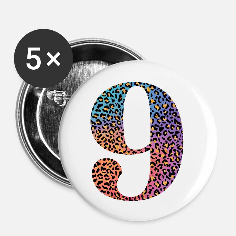 9. Geburtstag Leopard - Buttons groß 56 mm (5er Pack) - Weiß