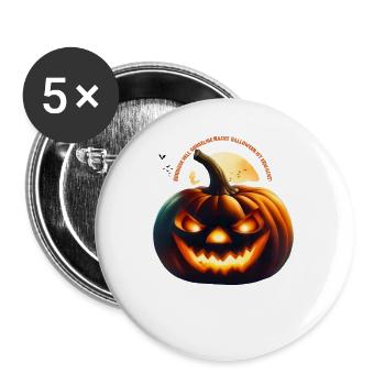 Halloween Kürbis Sprüche Grusel Fledermaus - Buttons groß 56 mm (5er Pack) - Weiß - Vorne