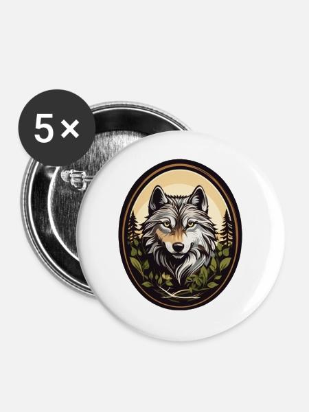 Waldbewohner Wolf - Buttons groß 56 mm (5er Pack) - Weiß