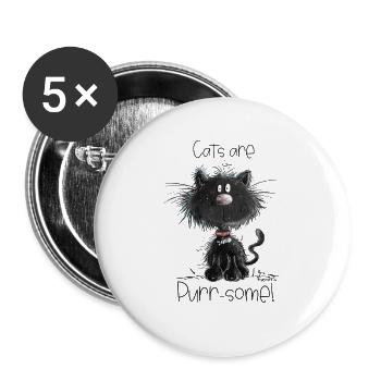 Droll chat noir avec des chats disant - Lot de 5 grands badges (56 mm) - blanc - Devant