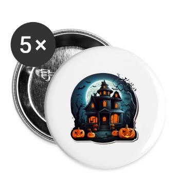 Halloween Haus - Buttons groß 56 mm (5er Pack) - Weiß - Vorne