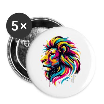 Lion - Lot de 5 grands badges (56 mm) - blanc - Devant