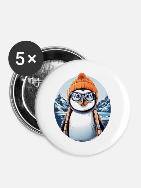 Süßer Pinguin - Buttons groß 56 mm (5er Pack) - Weiß