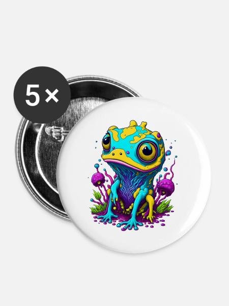 Trippy Frog 01 - Buttons groß 56 mm (5er Pack) - Weiß