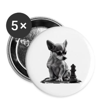 Chihuahua | Schach | Schachspieler Brett Königin - Buttons groß 56 mm (5er Pack) - Weiß - Vorne
