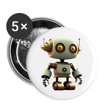 Joyeux Halloween mignon robot drôle effrayant - Lot de 5 grands badges (56 mm) - blanc - Devant