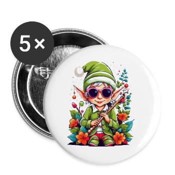 Elf with flute - Buttons large 2.2''/56 mm (5-pack) - white - Front