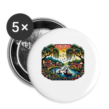 des pêcheurs sur une rivière inspiré d'art chinois - Lot de 5 grands badges (56 mm) - blanc - Devant