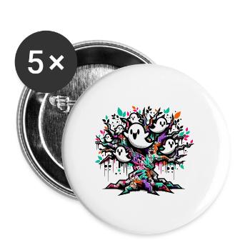 Graffiti Ghost Tree T-Shirt - Buttons groß 56 mm (5er Pack) - Weiß - Vorne