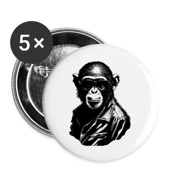 Singe / Animal / Zoo / Chimpanzé / Sauvage / Bande dessinée - Lot de 5 grands badges (56 mm) - blanc - Devant