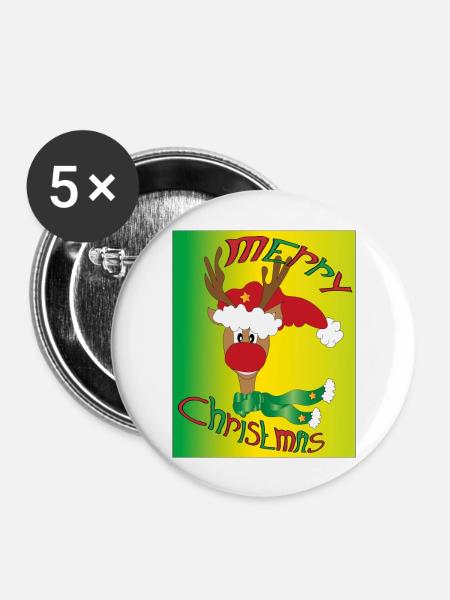 Merry Christmas Rudolph - Buttons large 2.2''/56 mm (5-pack) - white