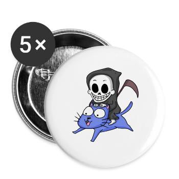Faucheuse assise sur un chat - Lot de 5 grands badges (56 mm) - blanc - Devant