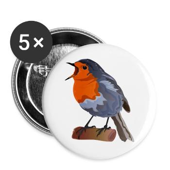 Robin Bird Illustration on Textile - Buttons large 2.2''/56 mm (5-pack) - white - Front