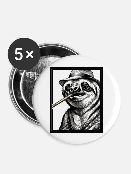 Sloth Noir - Buttons groß 56 mm (5er Pack) - Weiß