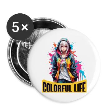 Fille d’anime avec des taches de couleur - Lot de 5 grands badges (56 mm) - blanc - Devant