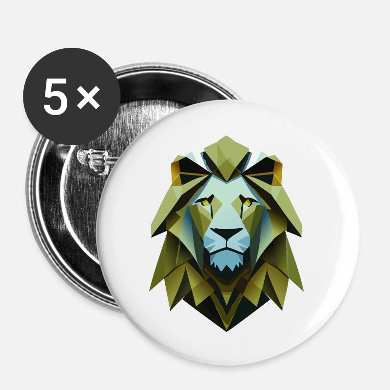 Geometric Lion - Buttons large 2.2''/56 mm (5-pack) - white
