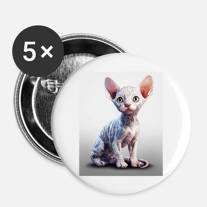 Sphynx Cat porcelain - Buttons large 2.2''/56 mm (5-pack) - white