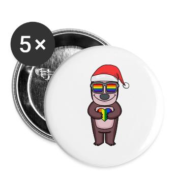 Faultier Weihnachtlich Regenbogen Farbenfroh - Buttons groß 56 mm (5er Pack) - Weiß - Vorne