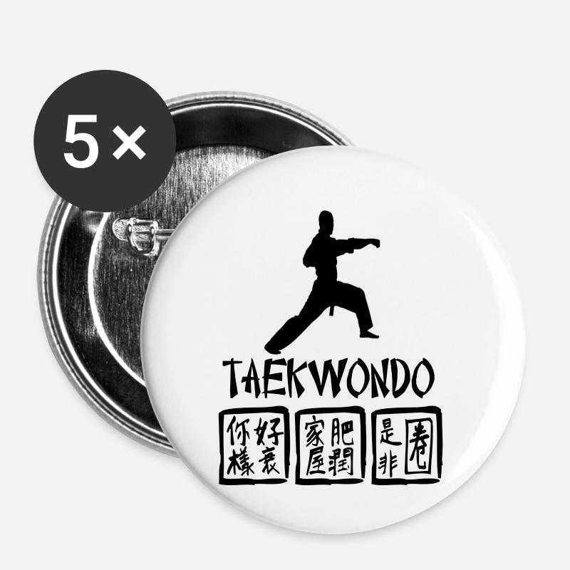 Conception de Taekwondo - Lot de 5 grands badges (56 mm) - blanc
