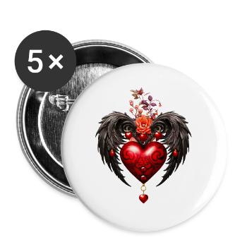 Das Herz mit den schwarzen Flügeln - Buttons groß 56 mm (5er Pack) - Weiß - Vorne