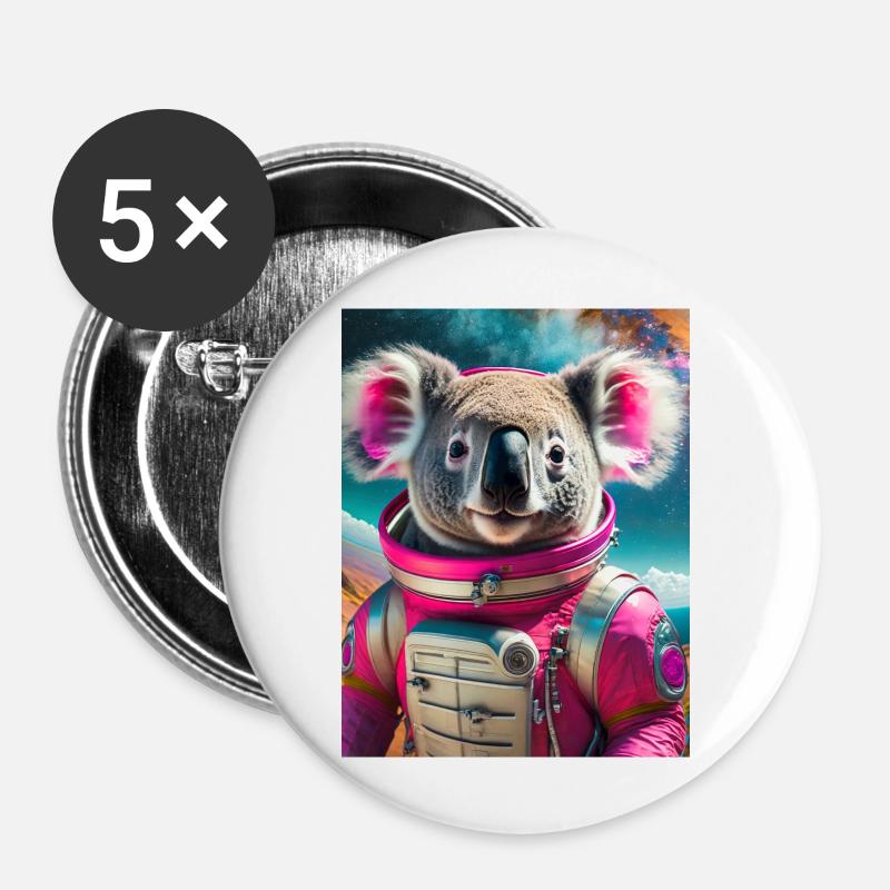 koala with astronaut dress - Buttons large 2.2''/56 mm (5-pack) - white