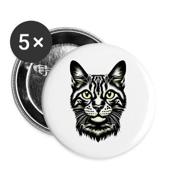 KatzengesichtKatze, Katzengesicht, Schnurren - Buttons groß 56 mm (5er Pack) - Weiß - Vorne