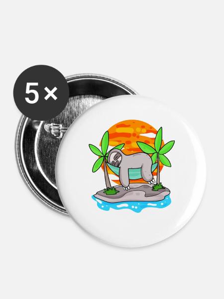 Faultier am Strand - Buttons groß 56 mm (5er Pack) - Weiß