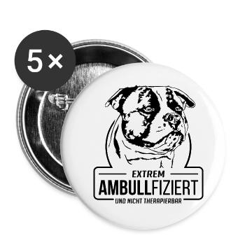 AMBULLFIZIERT American Bulldog Hunde Wilsigns - Buttons groß 56 mm (5er Pack) - Weiß - Vorne
