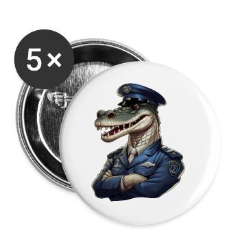 Krokodil Polizist - Buttons groß 56 mm (5er Pack) - Weiß - Vorne