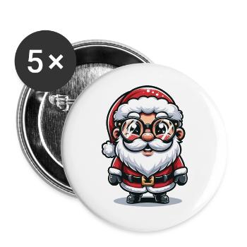 Weihnachtsmann mit Sonnenbrille Xmas Kostüm - Buttons groß 56 mm (5er Pack) - Weiß - Vorne