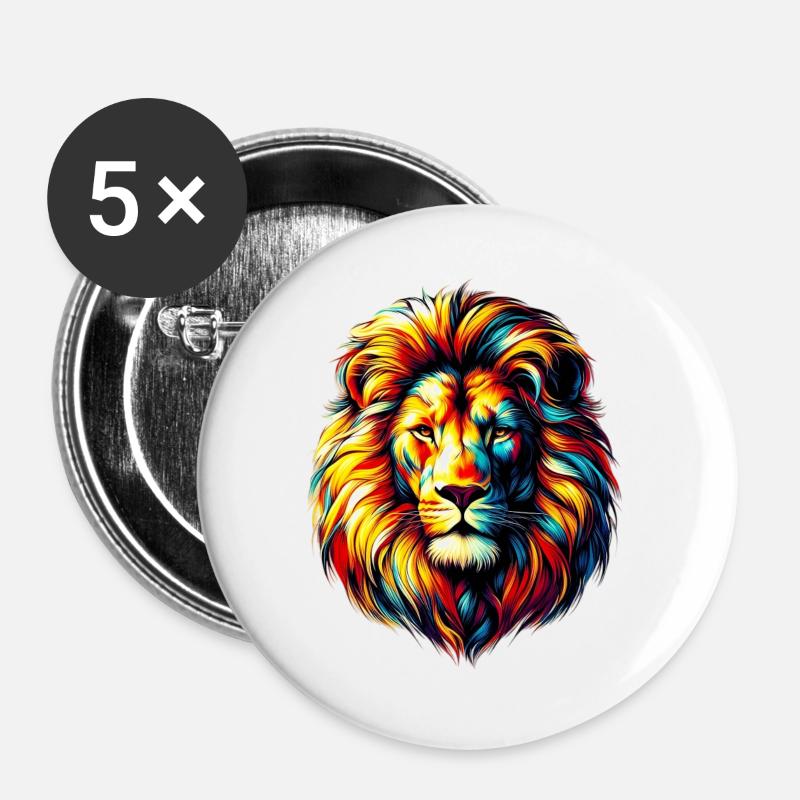 Löwe - Buttons groß 56 mm (5er Pack) - Weiß