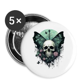 Aestethic Totenkopf Fairycore Fairy Grunge Gothik - Buttons groß 56 mm (5er Pack) - Weiß - Vorne
