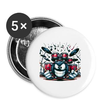 Drum Some Fun! 🥁 Whimsical Drum Set Character - Buttons large 2.2''/56 mm (5-pack) - white - Front
