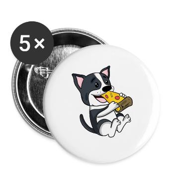 Pizza pour chien Boston Terrier - Lot de 5 grands badges (56 mm) - blanc - Devant