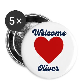 Oliver willkommen - Buttons groß 56 mm (5er Pack) - Weiß - Vorne