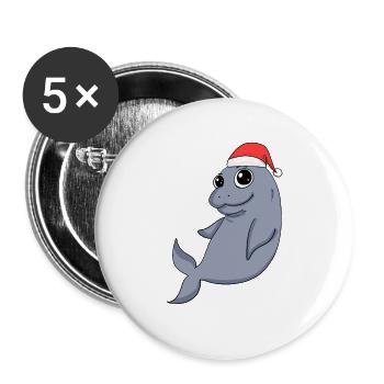 Dugong Weihnachten - Buttons groß 56 mm (5er Pack) - Weiß - Vorne