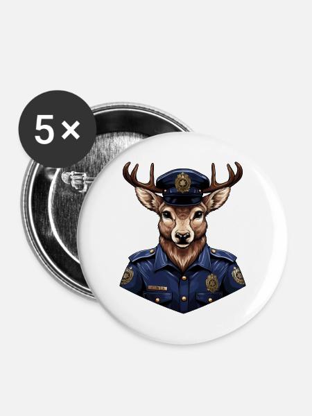 Hirsch Polizei - Buttons groß 56 mm (5er Pack) - Weiß