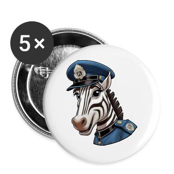 Polizei Zebra - Buttons groß 56 mm (5er Pack) - Weiß - Vorne